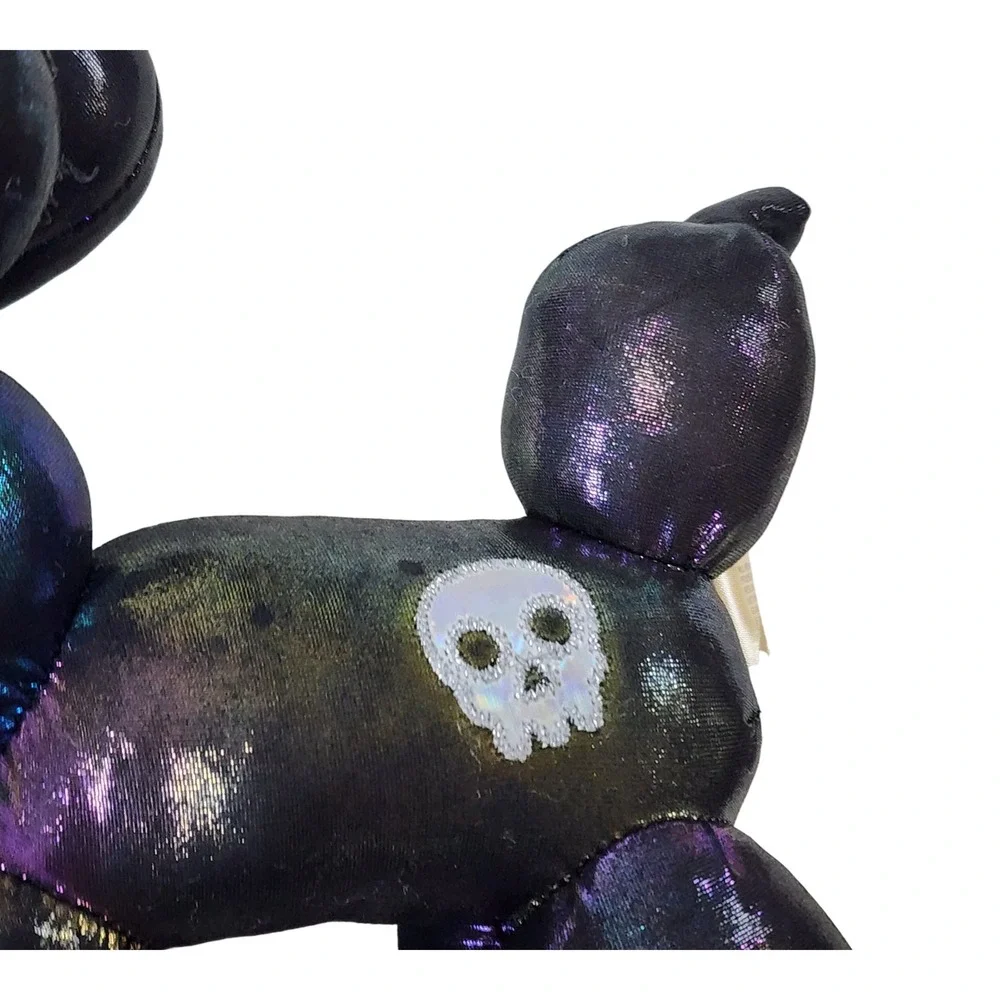Iridescent Oil Slick Balloon Dog Plush Gothic Skull Patch Multicolor 9in